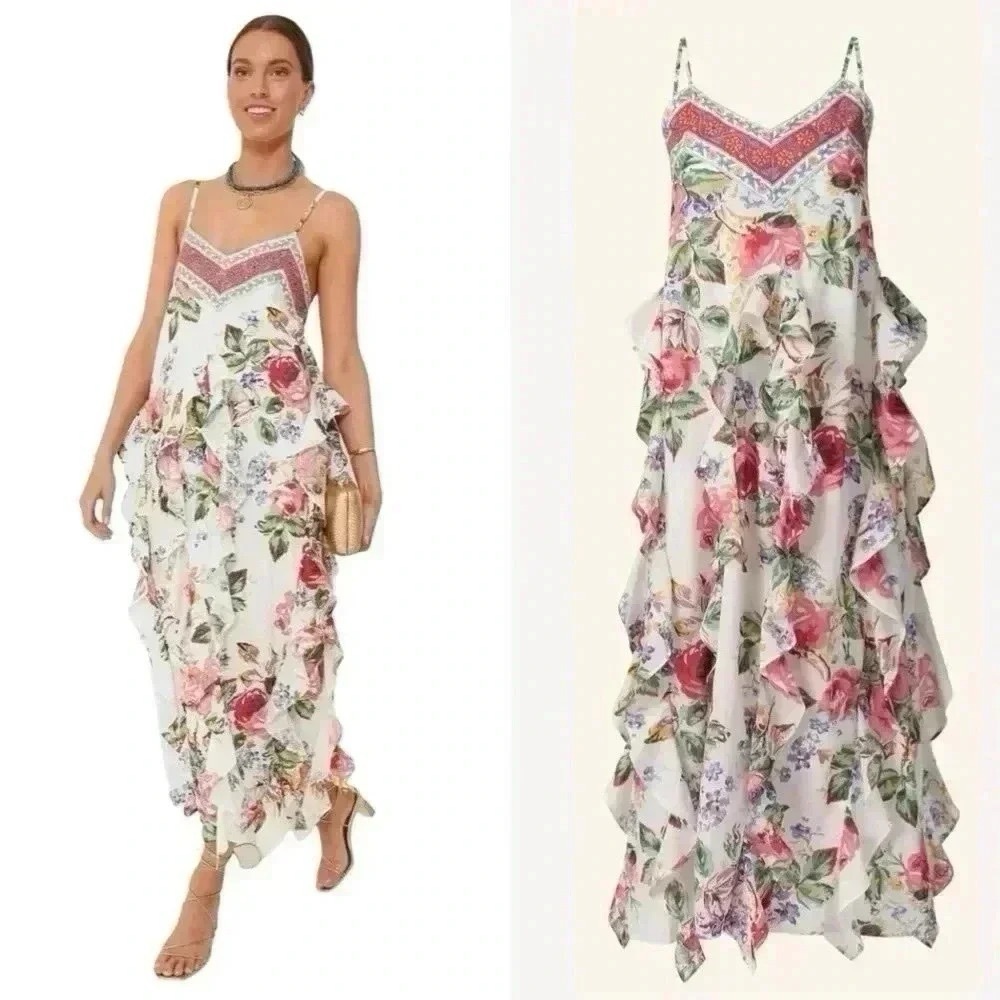 Alix of Bohemia Filipa Rosa Wildflower Dress M Cotton Ruffle Boho Resort Luxury - Picture 7 of 16